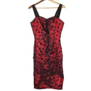 Hell Bunny Dress XL Red Black Floral Rose Mesh Ruched Goth Whimsigoth Y2K